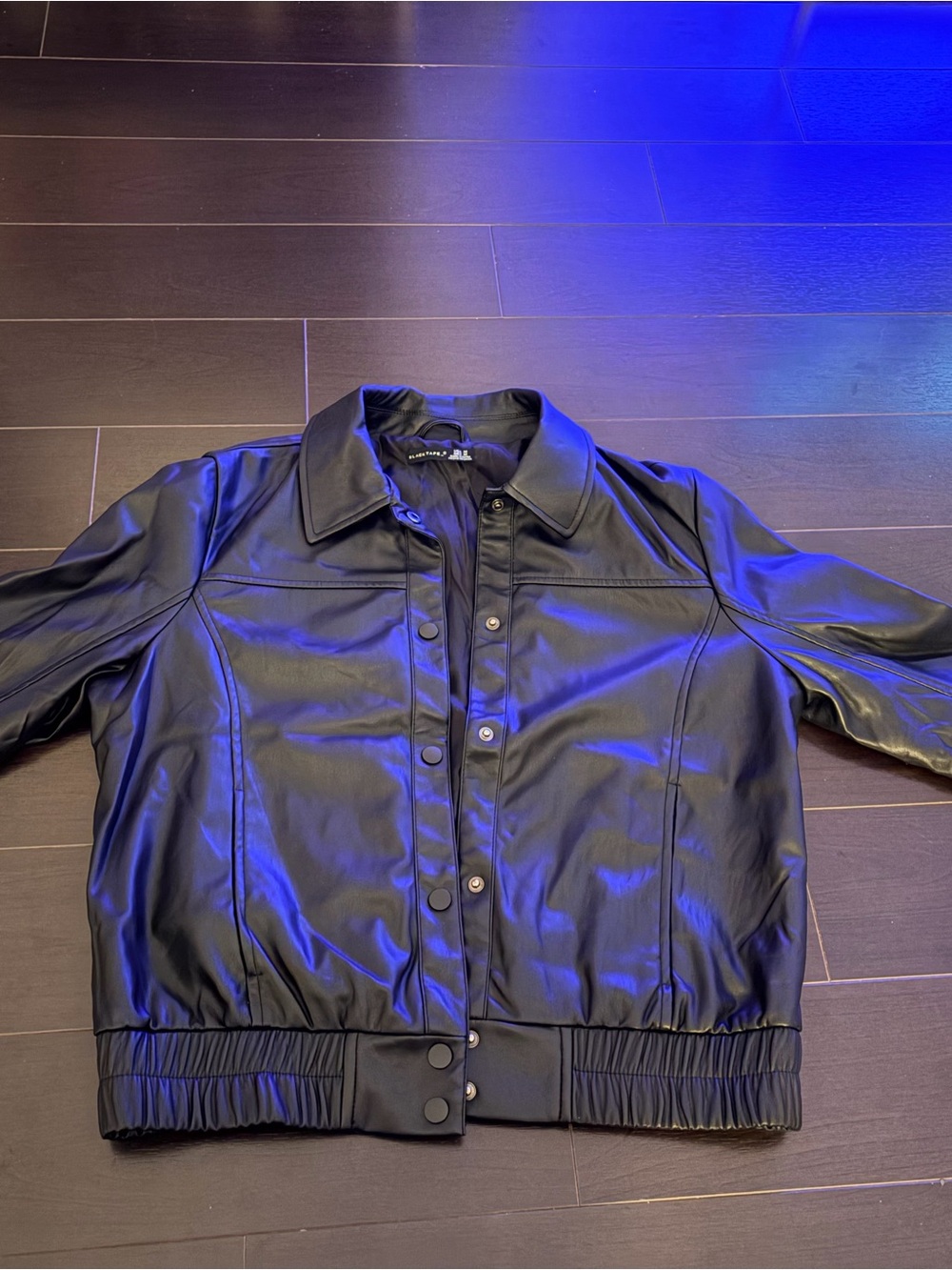 Women’s Black Faux Leather Button-Front Jacket
